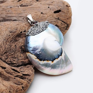 Handmade Garnet Nautilus Shell Pendant, 925 Sterling Silver Necklace, Women&#39;s Jewelry Gift