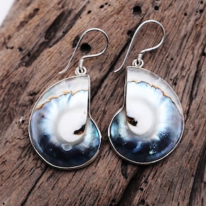 Handmade Nautilus Shell Sterling Silver Earrings: Ocean Jewelry