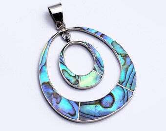 Iridescent Paua Shell Pendant: Sterling Silver Ocean Necklace