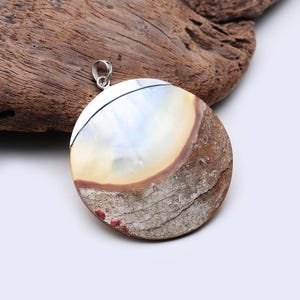 Patina Mother of Pearl Shell Silver Pendant, Handmade Jewelry