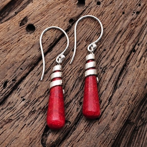 Red Coral 925 Sterling Silver Boho Earrings | Handmade Gift Jewelry
