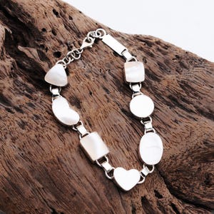 Balinese Mother of Pearl & Pearl 925 Sterling Silver Bracelet - Handmade Gift