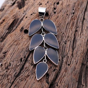 Handmade Black Shell Leaf Pendant Necklace - 925 Sterling Silver Unique Gift Jewelry - Natural Design