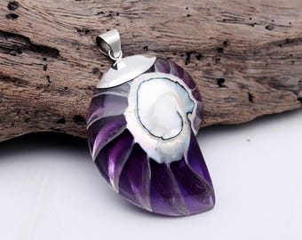 Pingente de concha de nautilus feito à mão em prata esterlina 925: Ocean Jewelry