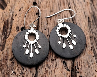 Handmade Wooden Earrings with 925 Sterling Silver - Unique Natural Gift Jewelry - Eco-Friendly Design