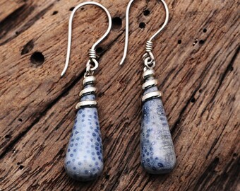 Blue Coral Sterling Silver Earrings: Handmade Boho Jewelry Gift