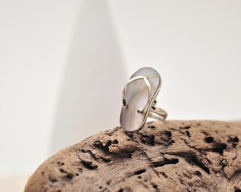 Handmade Sandals-Shape Mother of Pearl Shell Rings | 925 Sterling Silver | Beach Flip Flop Jewelry