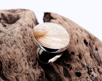 Handmade Abalone Shell Ring: 925 Sterling Silver Adjustable Statement Jewelry