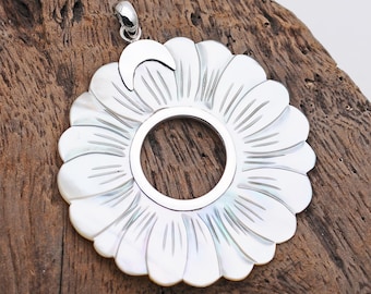 Parelmoer bloemhanger: sterlingzilveren asterketting