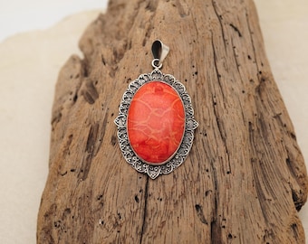 Natural Red Coral Pendant with 925 Sterling Silver | Handmade Jewelry Product