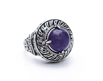 Handgemaakte sterlingzilveren Mabe-parelring: amethist edelsteen boho-sieraden