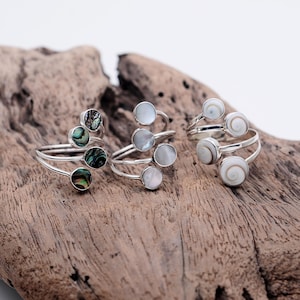Paua, MOP, Siva Eye Shell Ring: Handmade 925 Sterling Silver