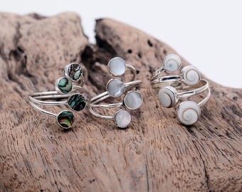 Paua, MOP, Siva Eye Shell Ring: Handmade 925 Sterling Silver