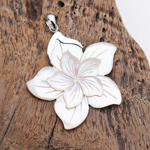 Mother of Pearl Flower Pendant Necklace: Sterling Silver Beach Jewelry