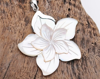 Mother of Pearl Flower Pendant : Sterling Silver Beach Jewelry