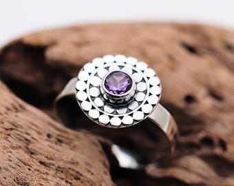Amethist sterlingzilveren statementring: handgemaakte boho ambachtelijke sieraden