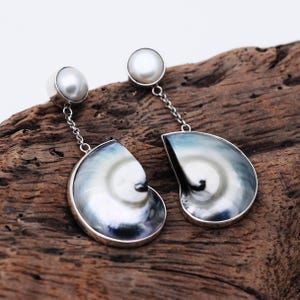 Ocean-Inspired Gift for Her, Handmade Nautilus Shell Earrings in Sterling Silver, Coastal Jewelry