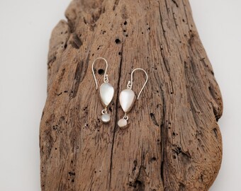 Mother of Pearl Sterling Silver Earrings, Teardrop Dangle Earrings, Handmade Shell Jewelry