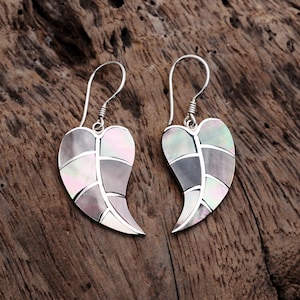 Handmade Natural Black Shell Dangle Earrings, 925 Sterling Silver - Ocean Inspired