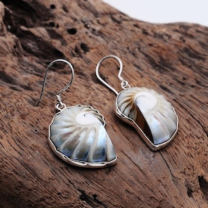 Handcrafted Nautilus Shell Earrings in Sterling Silver – Ocean-Inspired Statement Jewelry