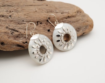 Mother of Pearl Sunburst Earrings – Sterling Silver Boho Jewelry