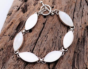 Parelmoer armband: 925 sterlingzilveren boho-manchet