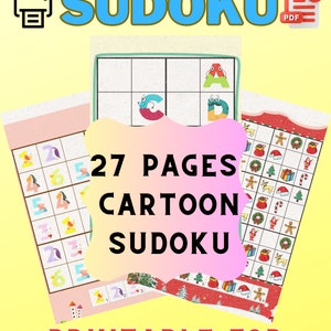 27 Cartoon Sudoku Games Basic Level For Kids with fun Educational activities pages Instant PDF Digital Download A4