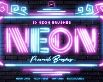 30 Neon Procreate Brushes, Instant Digital Download