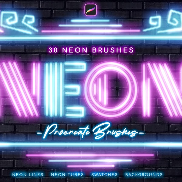 30 Neon Procreate Brushes, Instant Digital Download
