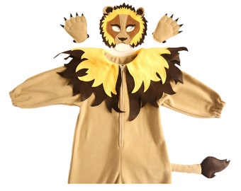 Lion onesie costume full body child and adult sizes book day play production Mask and paws tail gift