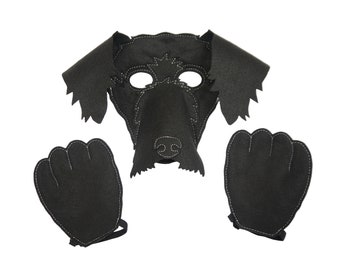 Black Goldendoodle Mask and padded paws costume, world book Day costume, doodle, Pet gift, theatre production, cosplay, child / adult