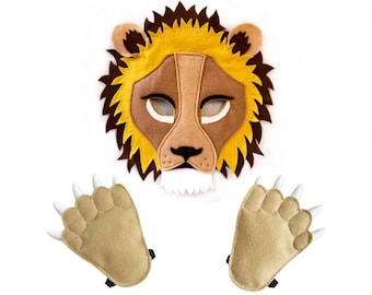 Halloween Lion costume mask and paws, Boy's, Girl's, dress up, Masquerade, festival, ball, theatre