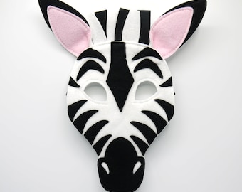 Zebra costume mask, Book day, child size, adult size, animal safari, gift, children’s gift, theatre, party, cosplay, ball mask