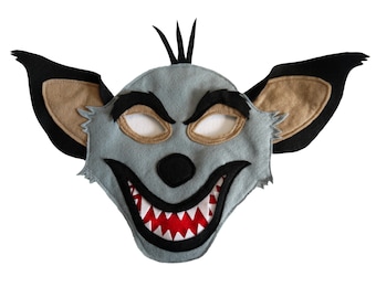 Hyena Costume Mask, Adjustable Band, World Book Day, Theatre, Masquerade, fancy dress