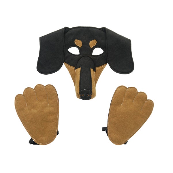 Dackelmaske und Pfotenkostüm, Vatertagsgeschenk, Dackel, Geschenk, Theaterstückproduktion, Hundeliebhabergeschenk, Erwachsenen- und Kindergrößen