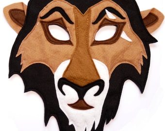 Lion costume mask, Halloween world book day, boys Men's, kids and adult size, gift, Scar, Character, theatre production