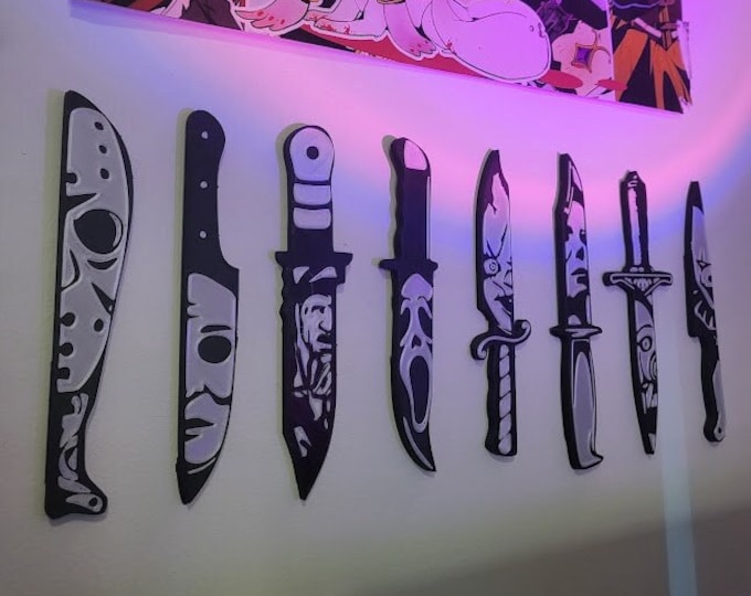 7" Halloween Horror Movie Slasher Knives! Pop Art Horror Movie Villain Knife Sign Decor!