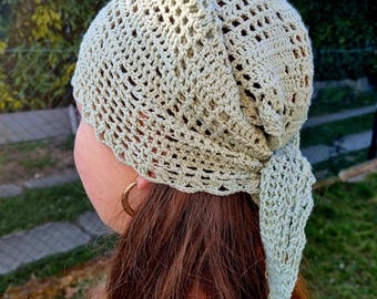 Handmade Crochet Cotton Triangle Bandana – Cat Motif
