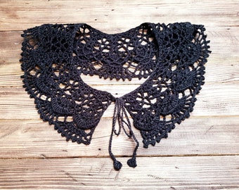 Vintage lace Collar/Lace Collar/Crochet Necklace/Crochet Collar black/Retro Collar/Black Knit Collar/Vintage Style Collar