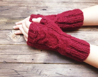 Fingerless Gloves, 100% Alpaca, Knit Wool Wrist Warmers, Hand knit mittens, warm mitts, handwarmers