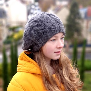 Knitted alpaca winter beret in french style for women
