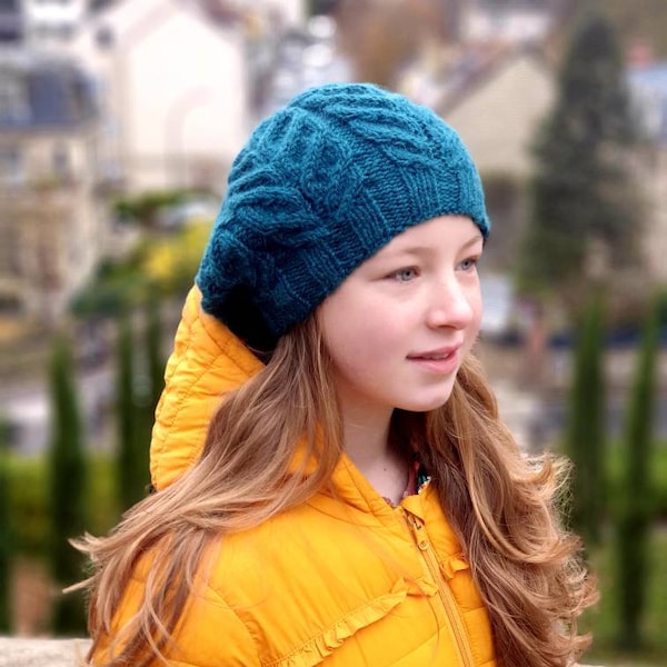 Alpaca Wool Beret, Hand knitted, Warm winter woolly, Loose knit tam, ethical, plastic free, fair trade. Emerald green