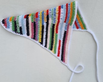Crochet Cotton Bandana: Handmade Multicolor Summer Head Scarf