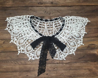 Handmade Crochet Lace Peter Pan Collar, White Cotton Necklace