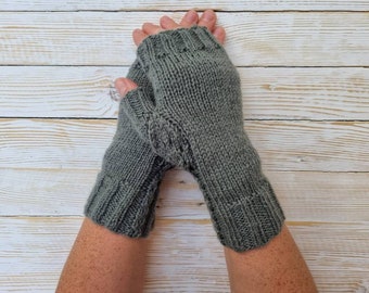 Fingerless Gloves, 100% Alpaca, Knit Wool Wrist Warmers, Hand knit mittens, warm mitts, handwarmers