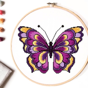 Butterfly Cross Stitch Pattern, easy counted cross stitch chart, nature cross stitch, hoop embroidery, Instant download PDF