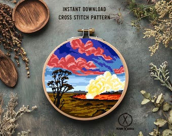 Hawaii Volcanoes  national park  Modern Cross Stitch Pattern, nature, landscape, volcano, instant PDF