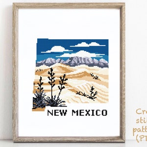 New Mexico  state  Modern Cross Stitch Pattern, nature counted cross stitch chart, Whit Sands national park, mountains, instant PDF