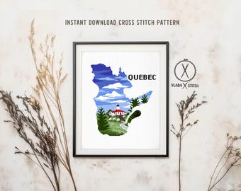 Quebec province Canada Modern Cross Stitch Pattern, The Bas-Saint-Laurent, nature, landscape, forest, instant PDF