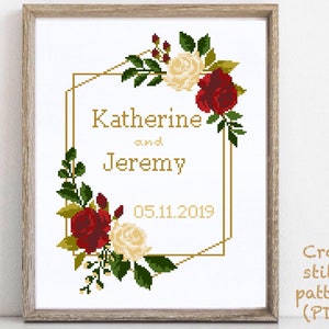 Wedding modern cross stitch pattern, personalized counted cross stitch chart, love, anniversary, wedding gift DIY, digital PDF